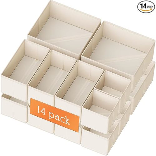 Criusia Drawer Organizer Clothes, 14 Pack Dresser Organizer for Baby Clothes, Underwear, Sock- Foldable Closet Organization and Storage Dividers Bins for Nursery, Bedroom and Dorm (Beige)