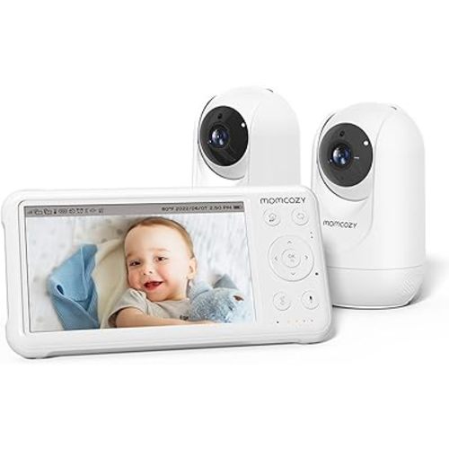 Momcozy Baby Monitor with 2 Cameras 5’’ 1080P Split Screen Video Baby Monitor with Camera and Audio no WiFi for Baby Safety 5000mAh Battery Infrared Night Vision 2-Way Audio 960ft Range Ideal Gift