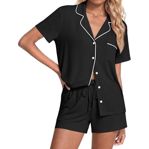 Ekouaer Womens Pajamas Set Soft Classic Notch Collar Bride Pjs Comfy Short Sleeve Sleepwear Loungewear