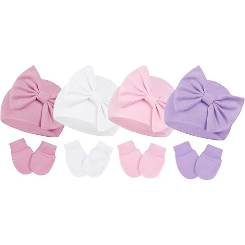 Century Star Newborn Girls Hats Baby Hat and Mitten Set Big Bow Knit Infant Headbands Winter Baby Hat for Girls