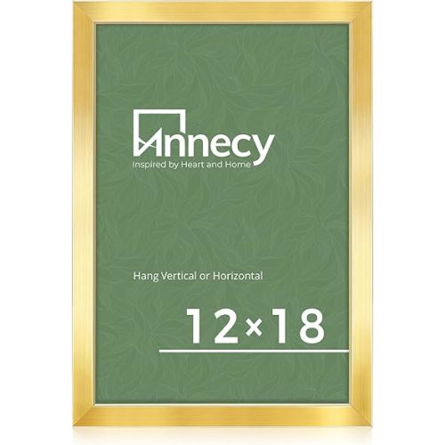 Annecy 12x18 Picture Frame Gold（1 Pack）, 12x18 Frame for Wall Decoration, Classic Gold Minimalist Style Suitable for Decorating Houses, Offices, Hotels