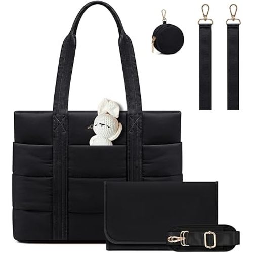 LOVEVOOK Diaper Bag Tote, 15.6inch Puffer Baby Diaper Bag Waterproof Travel Diaper Tote with Changing Pad Pacifier Case