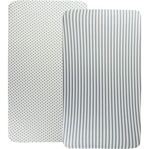 Stretchy Bassinet Sheets 33" x 20" for Baby Girl and Boy, Compatible with Mika Micky, Baby Delight, Dream On Me, AMKE, ANGELBLISS, Maxi-COSI Baby Bedside Bassinet Mattress, 2 Pack, Stripes and Dots