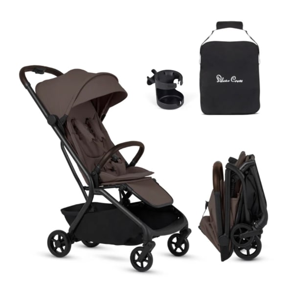 Silver Cross Nia Compact Stroller Travel Accessory Bundle in Chocolate