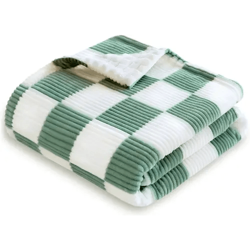 HOMRITAR Checkered Baby Blanket for Boys Sage Green Comfy Durable Corduroy Toddler Blanket with Double Layer 3D Square Grid Backing, Reversible Lightweight Bed Blanket for Infant Newborn 30 x 40 Inch