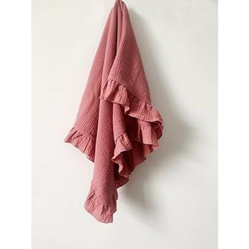 Cotton Muslin Baby Blanket for Girls | Soft, Breathable Muslin Baby Blanket with Ruffle Edge 35x35Inches (Pale Lilac)