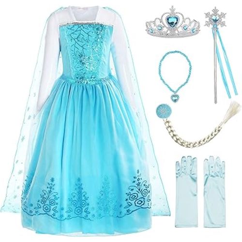 ReliBeauty Girls Sequin Princess Costume Long Sleeve Dress up, Light Blue(with Accessories), 2T-3T