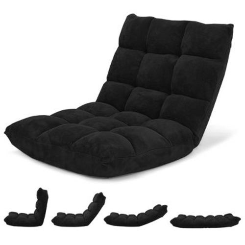 Costway Adjustable 14-Position Floor Chair Folding Lazy Gaming Sofa Chair Cushioned-Black