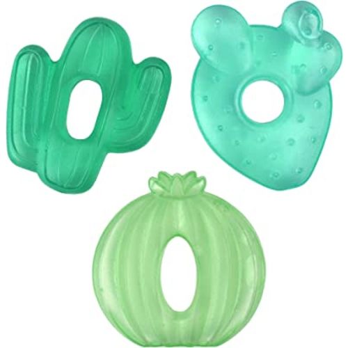 itzy ritzy Water-Filled Teethers - Cold Cutie Coolers Textured On Both Sides to Massage Sore Gums & Emerging Teeth - Can Be Chilled in Refrigerator, Set of 3 Green Cactus Water Teethers