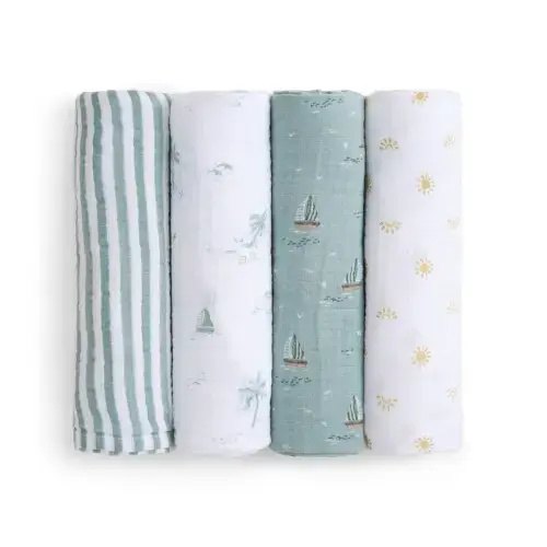 Organic Cotton Muslin Swaddles in Sailing Seas 4 Pack | aden + anais