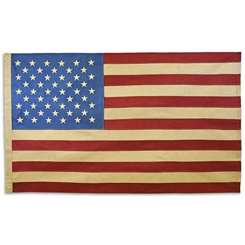 American Embroidered Vintage Burlap USA Flag - 3x5ft Sewn Stars and Stripes Burlap Flag for All Season Decor