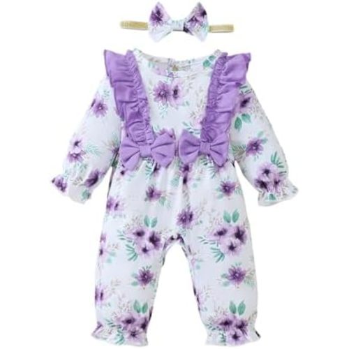 SUNNY PIGGY Newborn Baby Girl Clothes Baby Girl One Piece Romper Fall Winter Long Sleeve with Hat Sets Cute Infant Outfits