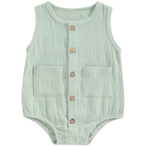 Newborn Baby Boy Girl Clothes Solid Color Romper Short Sleeve Button Down Jumpsuit Toddler Infant Summer Outfit
