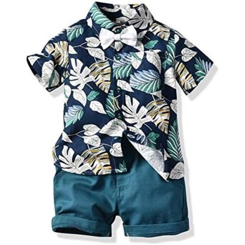 JunNeng Toddler Baby Boy Shorts Sets Hawaiian Outfits,Tropical Floral Short Sleeve Shirt +Elastic Shorts Vacation Clothes