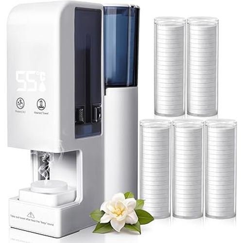 Hot Face Towel Heater Machine, Automatic Disposable Towel Warmer with Steam, 5-Second Heating, 55°C Constant Temperature, Portable Face Towel Steamer (1PC Towel Machine+100PCS Towels)