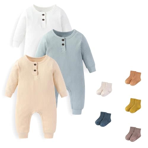 JELYLOVE Unisex Long Sleeve Baby Romper And Sock Solid infant Boy Girl Jumpsuits 0-24Months New Born Outfits