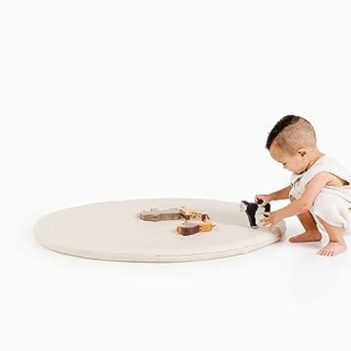 Gathre Premium Padded Round Play Mat (36 x 36 x 1.5 inches) Wipeable & Water Resistant Play Pad for Kids | Foldable Baby Crawling Playmat | Circle Floor Mat for Playtime of Toddlers (Ivory)