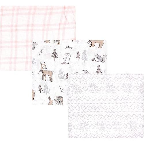 Hudson Baby Unisex Baby Cotton Muslin Swaddle Blankets, Winter Forest, 3-Pack