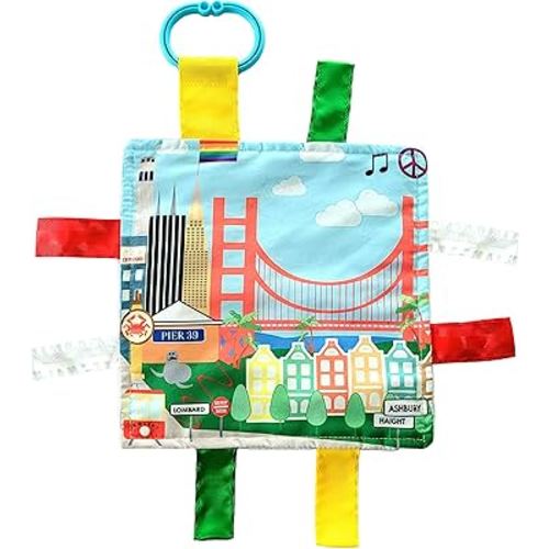Baby Jack & Co 8x8” Learning Lovey San Francisco California Tag Toys for Babies - Baby Crinkle Toys - Soft & Safe - Learn USA Cities and Shapes - Ideal Baby Toy & Gift BPA Free w/Stroller Clip