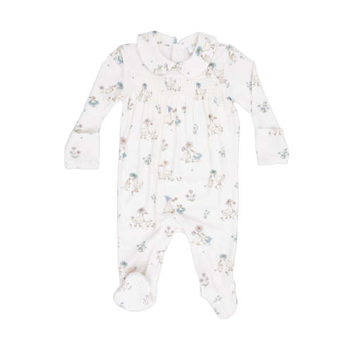 Smocked Peter Pan Footie, Flower Ducklings