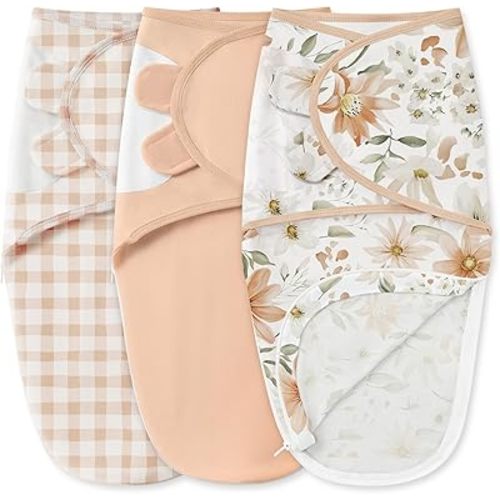 Baby Swaddles for Newborns with Zipper, 100% Cotton Newborn Swaddle Sack, 3 Pack Baby Swaddles 3-6 Months Swaddle Sleep Sack for Newborn Baby Boy Girl Orange Flower