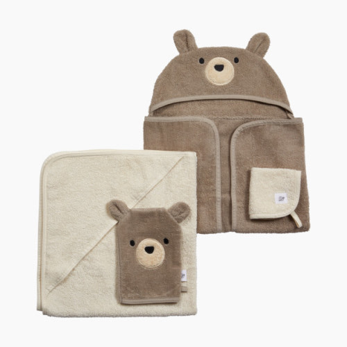 Tiny Kind Cozy Critter Organic Bath Time Set 4 Piece - Taupe Bear, 0-24 M
