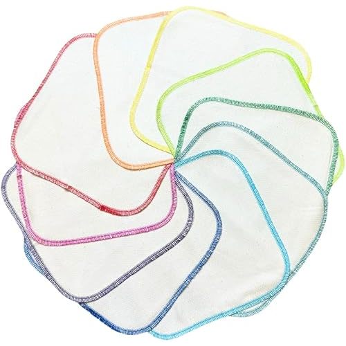 Gina's Soft Cloth Shop 2 Ply Organic Birdseye Washable Baby Wipes 8x8 Inches Set of 20 Rainbow Assortment- Proudly Made in the USA!