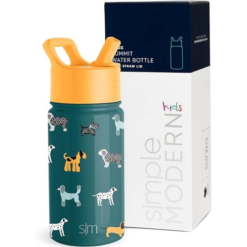 Simple Modern Kids Water Bottle with Straw Lid | Insulated Stainless Steel Reusable Tumbler for Toddlers, School | Summit Collection | 14oz, Dog Days
