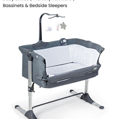 Height Adjustable Baby Side Crib with Music Box & Toys-Dark Gray