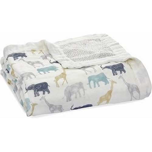 aden + anais Silky Soft Dream Blanket, 100% Viscose Bamboo Muslin Baby Blankets for Girls & Boys, Nursery Crib Blanket, Shower & Registry Gift, Expedition Elephants and Giraffes