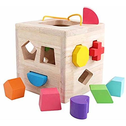 GEMEM Shape Sorter Toy My First Wooden 12 Building Blocks Geometry Learning Matching Sorting Gifts Didactic Classic Toys for Toddlers Baby Kids 2 3 Years Old