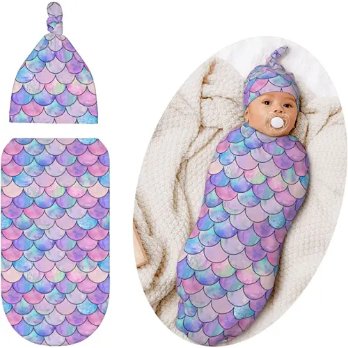 Mermaid Baby Swaddle Blanket, Soft Wearable Blankets Sleep Sacks for Boys Girls Shower Gift
