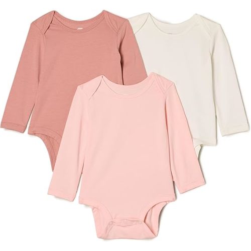 Amazon Essentials x Sofia Grainge Unisex Babies' Long Sleeve Crew Neck Bodysuit, Pack of 3