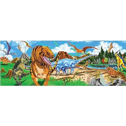 Melissa & Doug Land of Dinosaurs Floor Puzzle, 48 pc Jumbo Jigsaw Puzzle, Educational Screen Free Activity for Toddler, Preschoolers and Kids Ages 3+ (4 feet Long) - FSC Certified