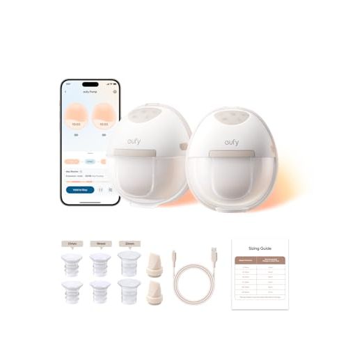 eufy Security Heated Breast Pump Hands-Free E20, Wearable with Innovative HeatFlow, 3 Heat Levels, Optimized Rhythm via App, Hospital-Grade Suction, Leakproof, Ultra-Slim and Quiet for in-Bra Use