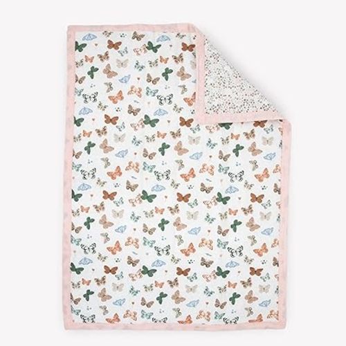 Little Unicorn Lofty Comforter Blanket | Super Soft & Breathable Muslin Fabric| Great for Play & Bedtime Blanket (Butterflies)