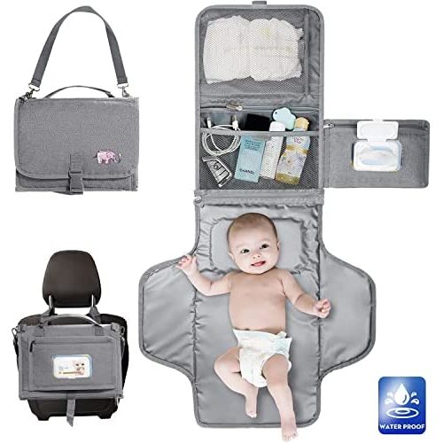 Portable Diaper Changing Pad with Built-in Head Cushion,Newborn Baby Changing Pad with Smart Wipes Pocket,Waterproof Travel Changing Mat Station kit,Baby Diaper Bag Shower Gift for Boys and Girls…