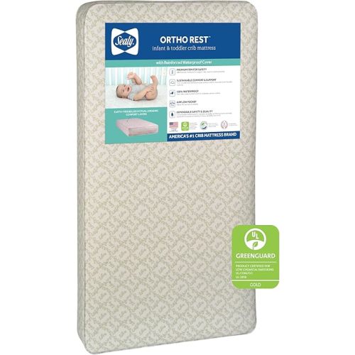 Sealy Baby Ortho Rest Extra Firm Waterproof Baby Crib Mattress & Toddler Bed Mattress, 150 Premium Coils, Orthopedic Airy Comfort, GREENGUARD Air Quality Certified - Made in USA, 52"X28"