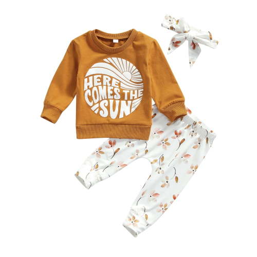 Baby Girl Clothes Set Fall 3 6 9 12 18 24 Months Long Sleeve Sweatshirt Floral Print Pants Headband Outfits