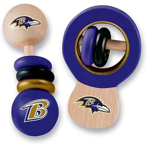 BabyFanatic Wood Rattle 2 Pack - NFL Baltimore Ravens - Officially Licensed Baby Toy Set