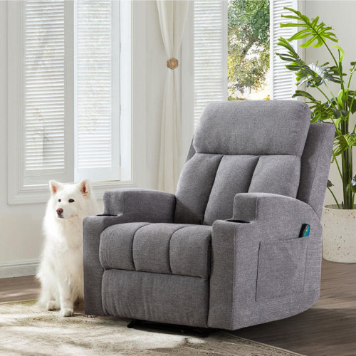 Myria 33.07" W Friendly Fabric Upholstered Manual Vibration Massage Recliner Chair with Dual Cup Holders & Heating & Massage Remote