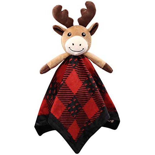 Moose Baby Animal Security Blanket Unisex Baby Snuggly Buffalo Plaid Animal Face Soft Bedding Plush Kids Sleeping Toys Nursery Décor Baby Shower Ideas
