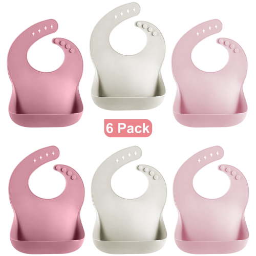 6-Pack Baby Silicone Bibs,BPA-Free,Adjustable Toddler Feeding Bibs for Mess-Free Mealtime,3 Colors
