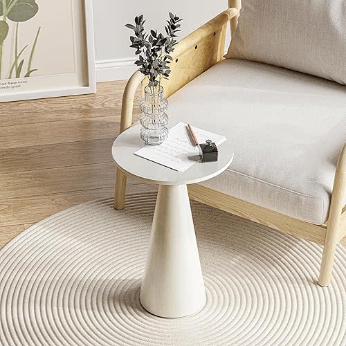 Farmhouse Pedestal Small End Table Round Martini Table Wood Plant Stand Rustic Drink Table for Small Space Living Room, Bedroom, White