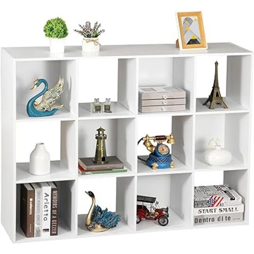 12-Cube Storage Organizer, Bookcase, Cubical Storage Shelf, Cabinets Organizer, Unit Bookshelf with Back Panel for Living Room Bedroom, White