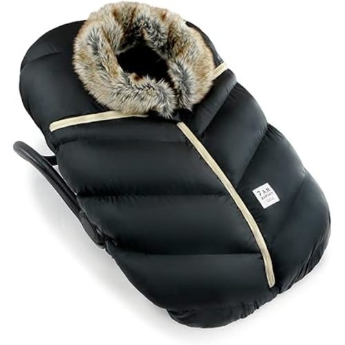 7AM Infant Car Seat Cover - Winter Puffy Cover with Center Zipper for Baby Boys & Girls, Lightweight, Windproof & Water-Repllent Outer Shell, Universal Fit for Infant Car Seat | (0-12M)