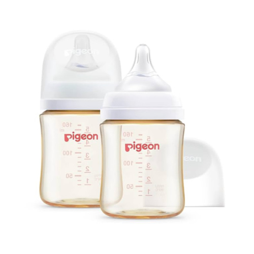 Pigeon PPSU Nursing Baby Bottle Wide Neck, Anti-Colic, Streamlined Body, Natural Feel, Easy to Clean, 5.4 Oz(Pack of 2), Includes 2pcs SS Nipples (0m+)