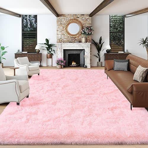 Super Fluffy Area Rugs 8x10, Modern Shag Big Black Rug for Living Room, Soft Plush Large Bedroom Decor Carpet for Kids, Non Slip Boys Girls Room Home Decor for Dorm Nursery Classroom