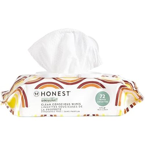 The Honest Company Clean Conscious Unscented Wipes | Over 99% Water, Compostable, Plant-Based, Baby Wipes | Hypoallergenic for Sensitive Skin, EWG Verified | Rainbow, 72 Count