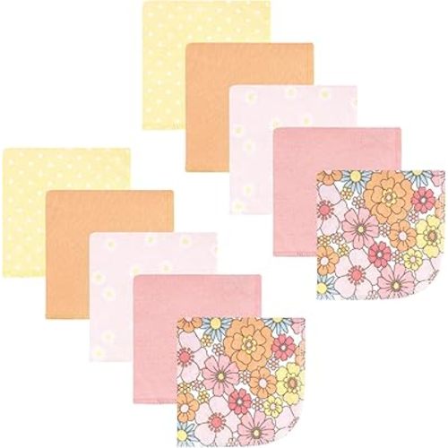 Hudson Baby Unisex Baby Flannel Cotton Washcloths, Peace Love Flowers 10 Pack, One Size